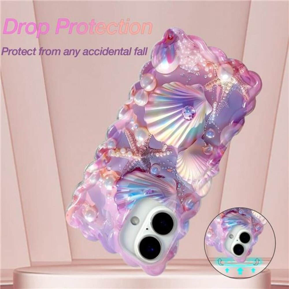Iphone 16 15 14 13 Colorful Seashell Glossy iPhone Case with Curly Wave Border - Picture 7 of 7